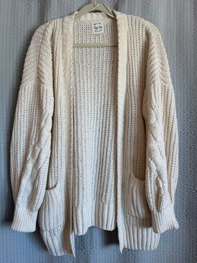 Hippie Rose Cream Open-Front Cable Sleeve Cardigan